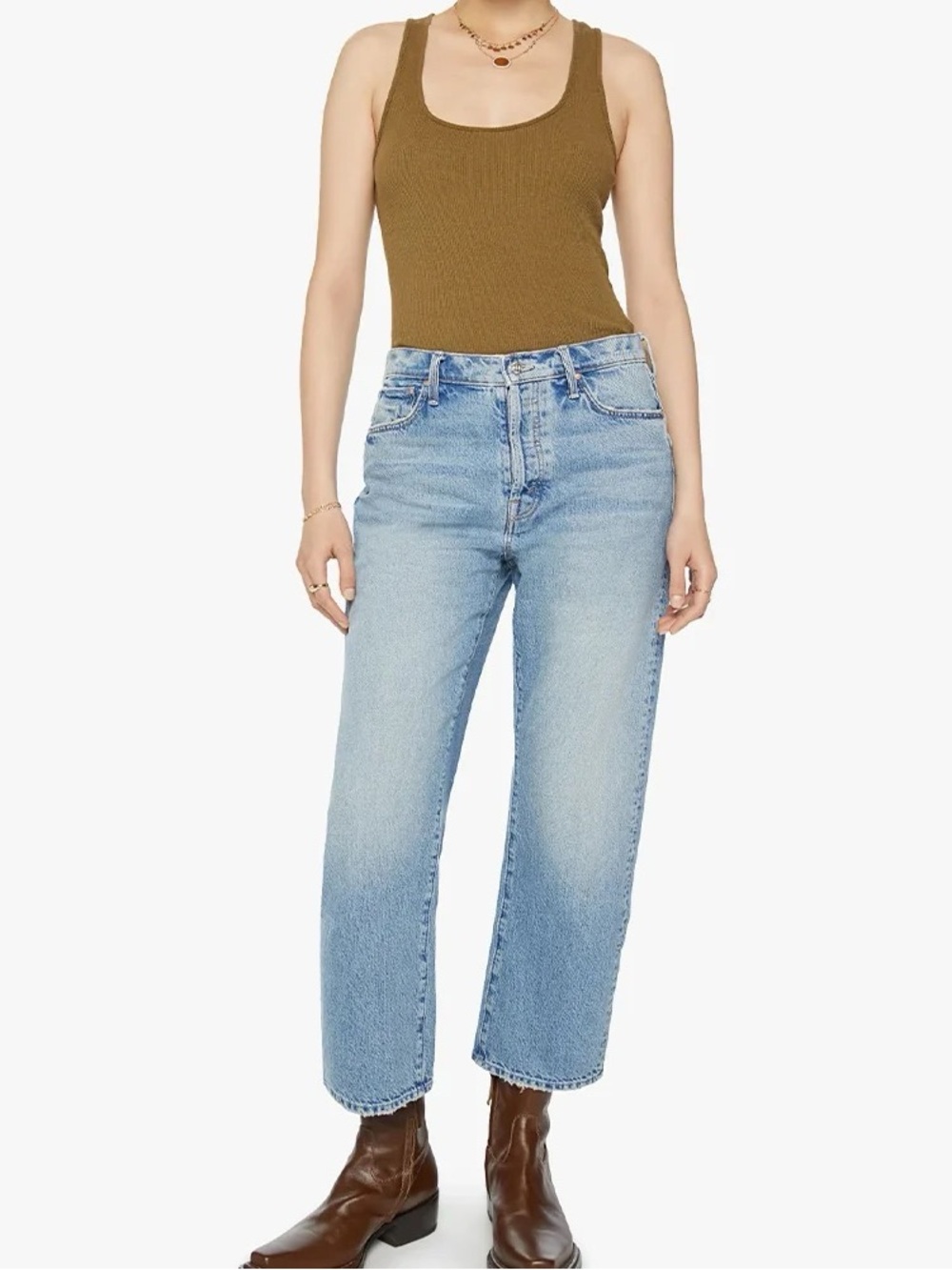 MOTHER “The Ditcher Hover” Straight Leg Jeans in Light Blue Wash